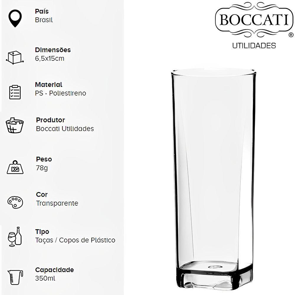 Jogo De Copos 6 Peças Long Drink 350ml Quadrado Transparente - 2