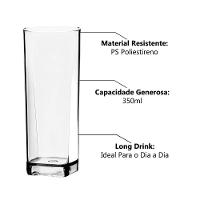 Jogo De Copos 6 Peças Long Drink 350ml Quadrado Transparente - 3