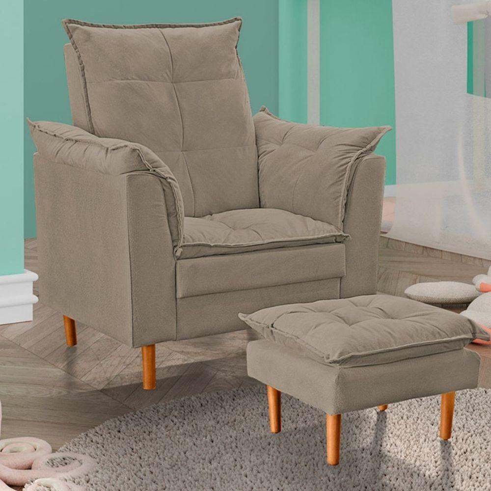 Poltrona Decorativa Sala De Estar Quarto Leitura Ibiza Suede Cor:bege Escuro - 6