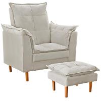 Poltrona De Amamentação Com Puff Quarto Bebê Vitória Suede Cor:bege - 1