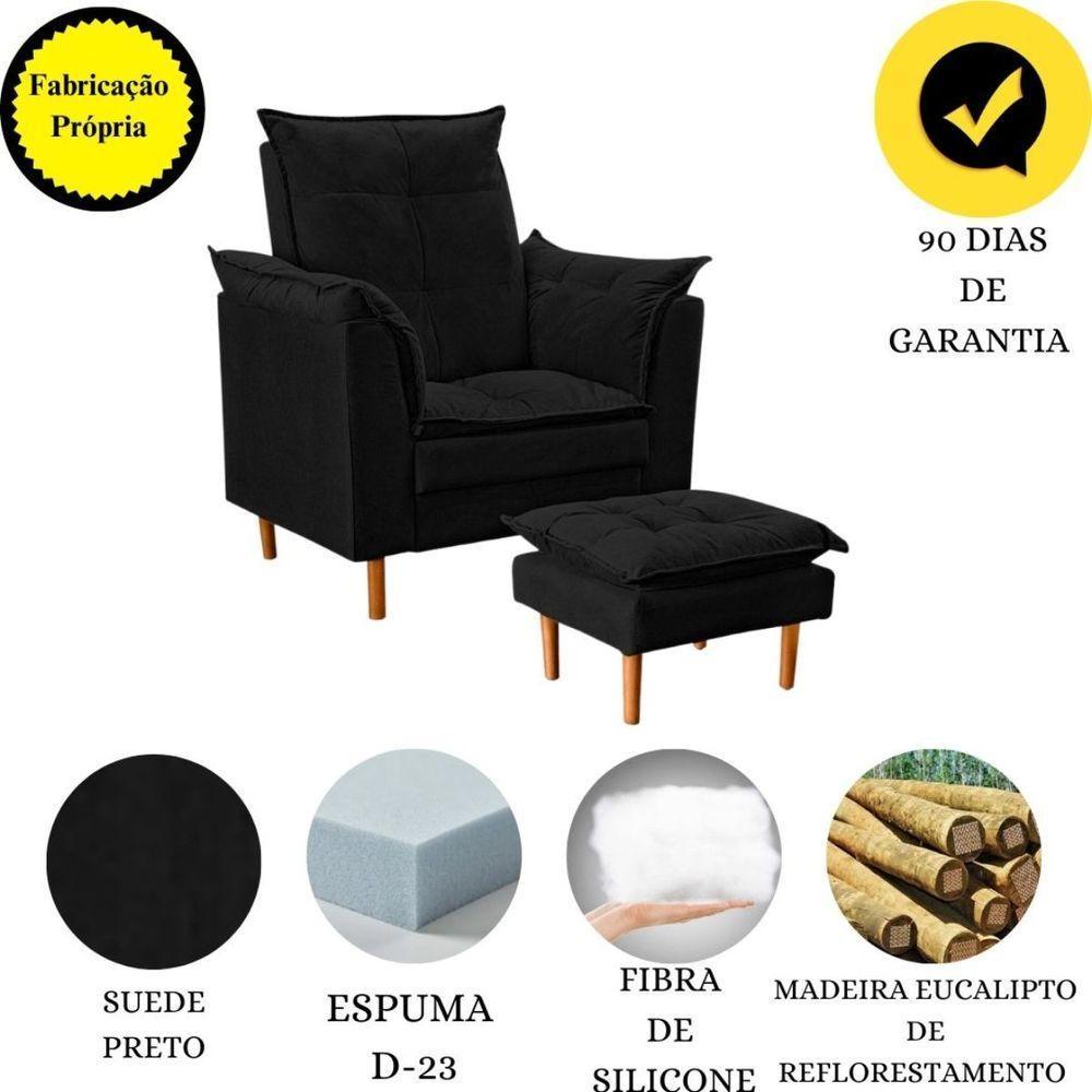 Poltrona Decorativa Sala De Estar Quarto Leitura Ibiza Suede Cor:preto - 4