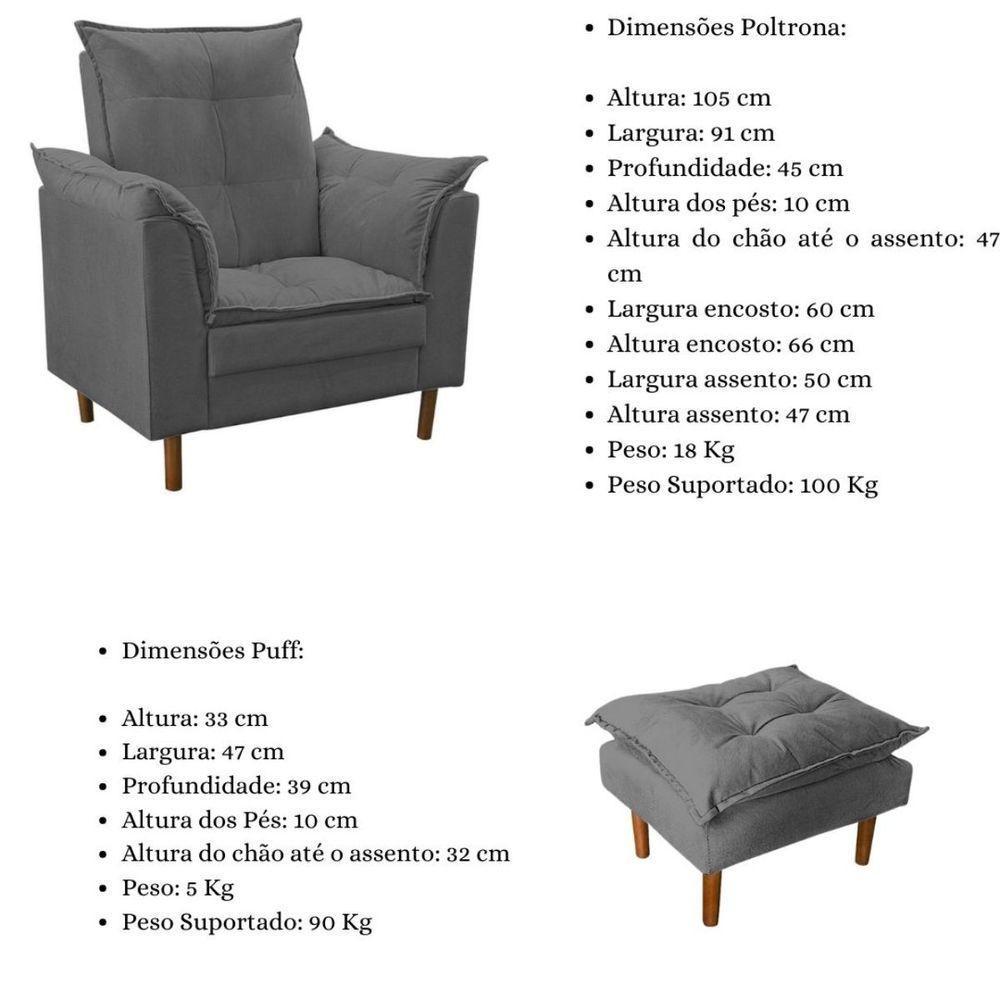 Poltrona De Amamentação Com Puff Quarto De Bebê Liz Suede Cor:cinza - 4