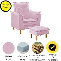 Poltrona De Amamentação Com Puff Quarto De Bebê Bia Suede Cor:rosê