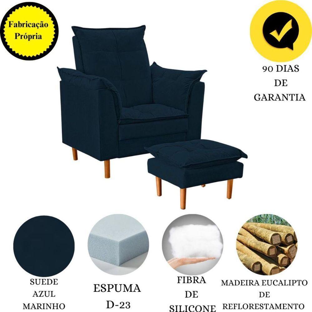 Poltrona De Amamentação Com Puff Quarto De Bebê Bia Suede Cor:azul Marinho - 3
