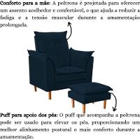 Poltrona De Amamentação Com Puff Quarto Bebê Angelina Suede Cor:azul Marinho