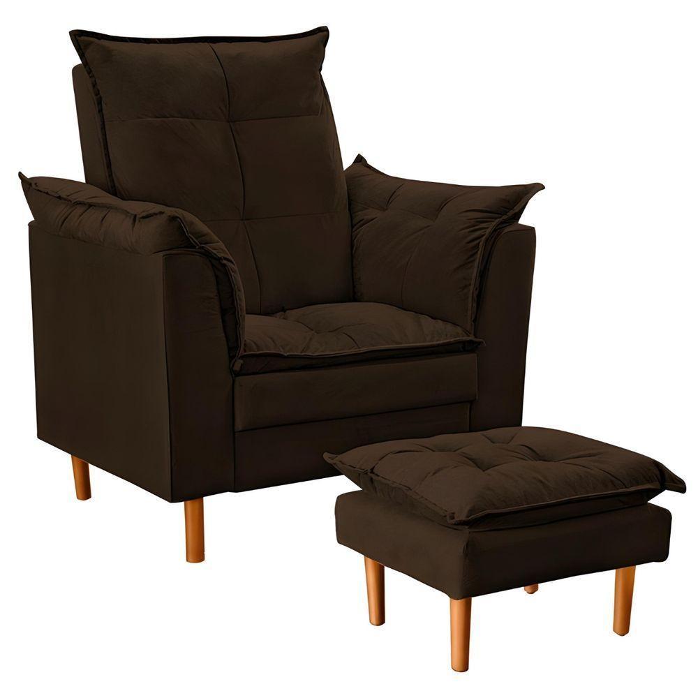 Poltrona De Amamentação Com Puff Quarto Bebê Angelina Suede Cor:marrom - 1