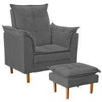 Poltrona De Amamentação Com Puff Quarto Bebê Angelina Suede Cor:cinza - 1