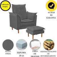 Poltrona De Amamentação Com Puff Quarto Bebê Angelina Suede Cor:cinza - 5