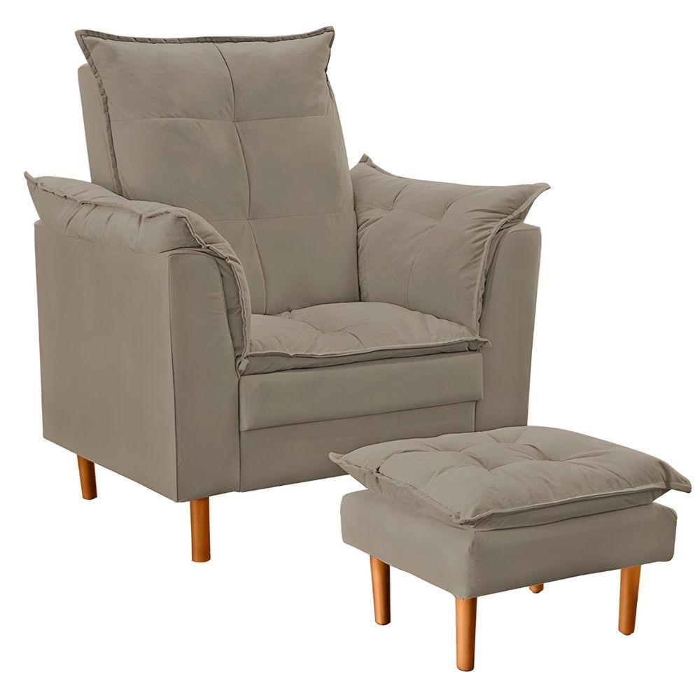 Poltrona De Amamentação Com Puff Quarto Bebê Angelina Suede Cor:bege Escuro - 1