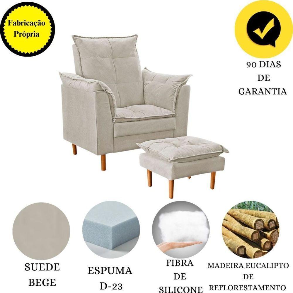 Poltrona De Amamentação Com Puff Quarto Bebê Angelina Suede Cor:bege - 7