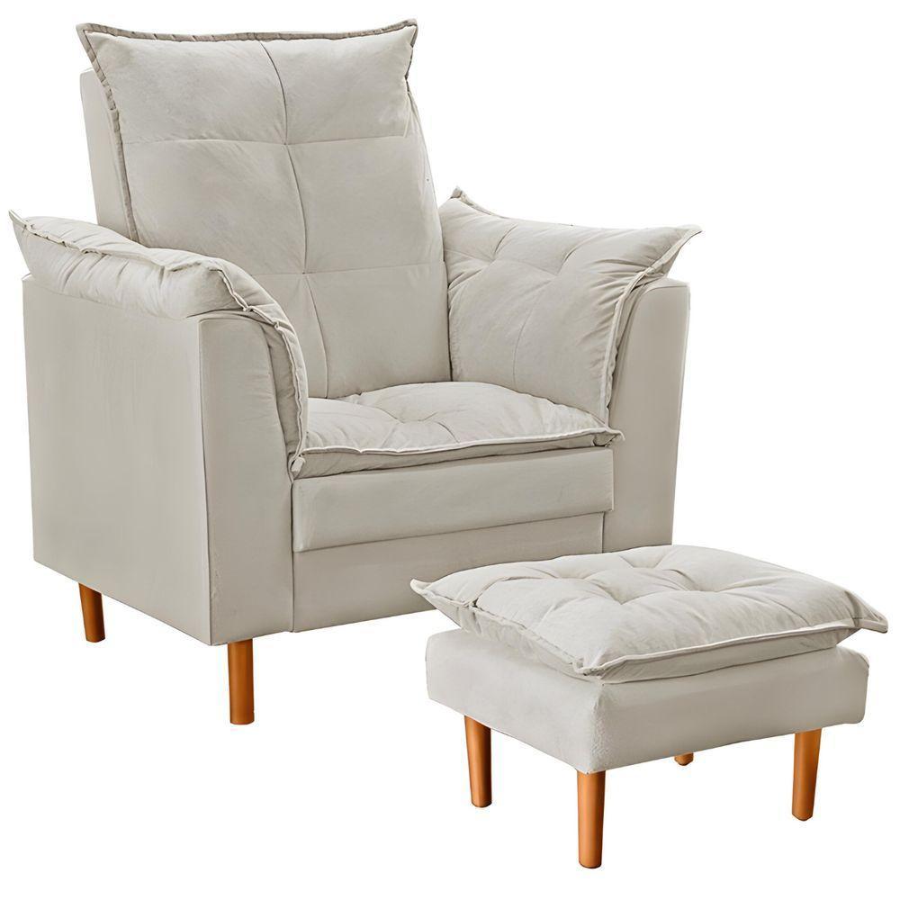 Poltrona De Amamentação Com Puff Quarto De Bebê Bia Suede Cor:bege - 1