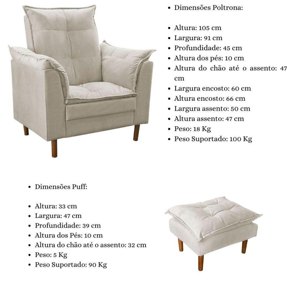 Poltrona De Amamentação Com Puff Quarto De Bebê Bia Suede Cor:bege - 3