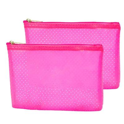 Kit 2 Necessaire Rosa Translúcida 20,5x14,5cm Zíper Viajar
