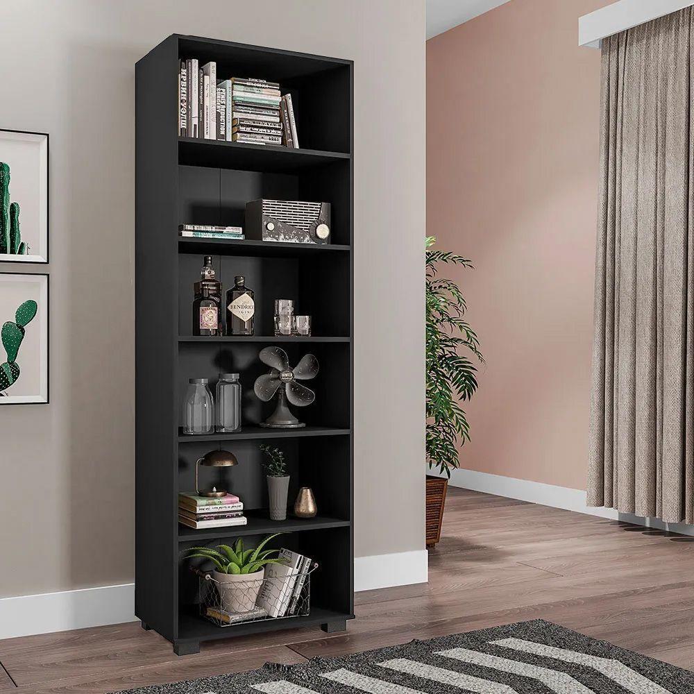 Estante De Livros Para Escritório Mdp Texturizado Home Office Alf Preto G47 - 1