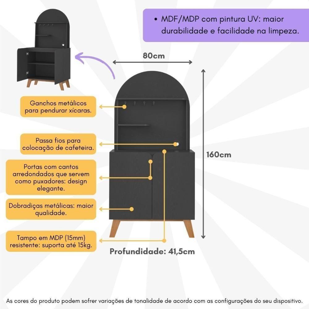 Aparador Cantinho Do Café 2 Portas Retrô Multimóveis Cr50079 Preto Preto - 6