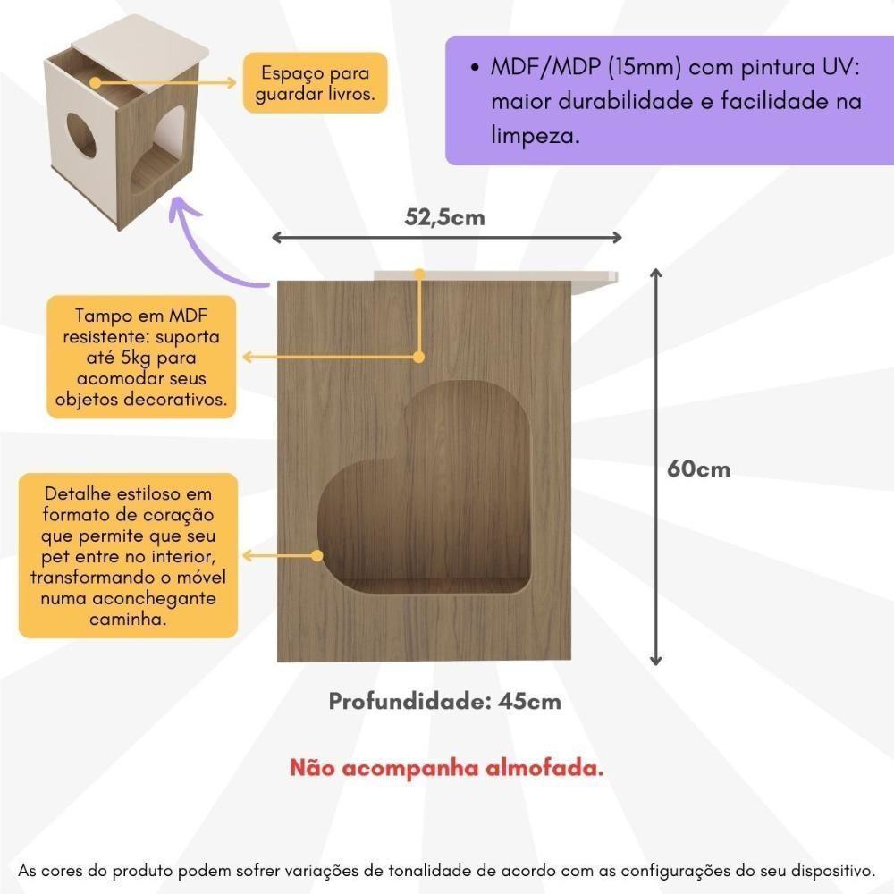 Mesa Lateral De Apoio Cama Pet 52,5cm Multimóveis Cr45237 Carvalho/off White Carvalho/off White - 6