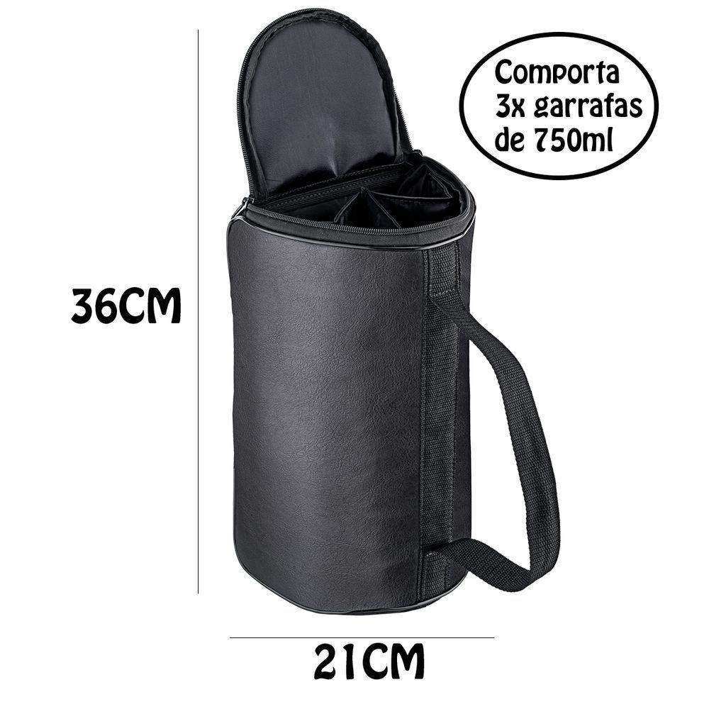 Maleta De Courino Multiuso Para 3 Garrafas De Vinho 750ml - 2