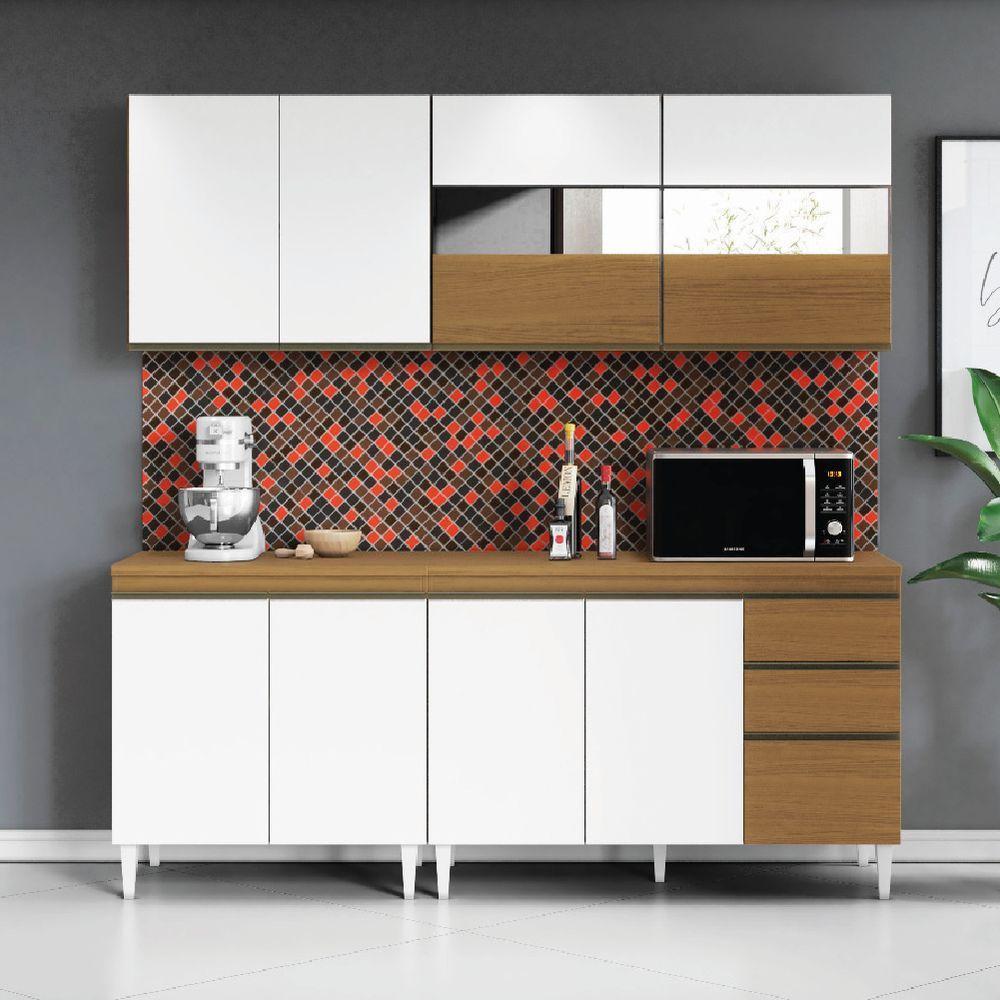 Armário De Cozinha Completa Com Balcão E Vidro Reflecta 9 Portas 2 Gavetas Clara Atacama - Branco - 1