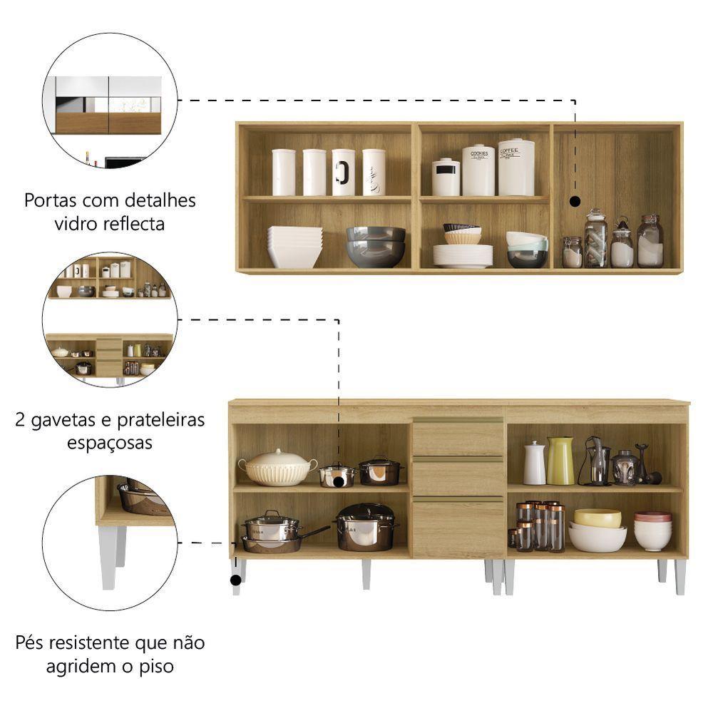 Armário De Cozinha Completa Com Balcão E Vidro Reflecta 9 Portas 2 Gavetas Clara Atacama - Branco - 4