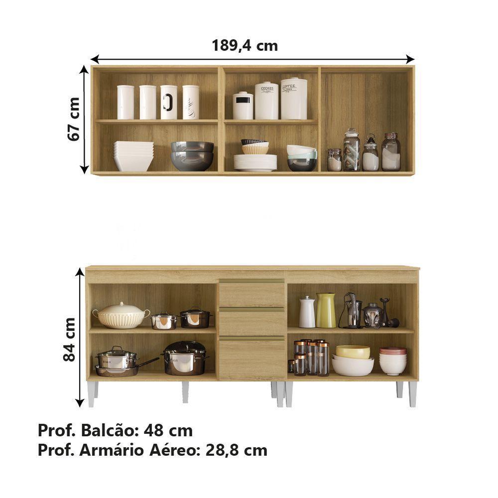 Armário De Cozinha Completa Com Balcão E Vidro Reflecta 9 Portas 2 Gavetas Clara Atacama - Branco - 5