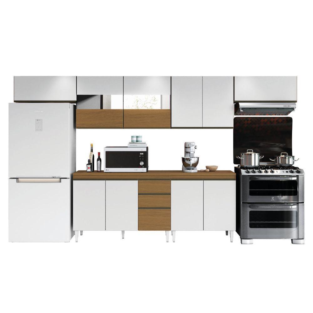 Armário De Cozinha Completa Com Vidro Refleta 11 Portas 2 Gavetas Clara Atacama-branco Aramóveis - 1