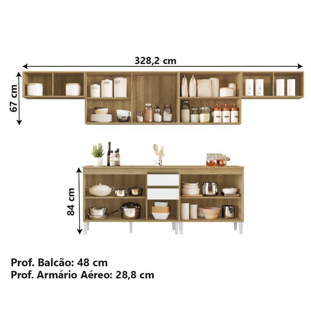 Armário De Cozinha Completa Com Vidro Refleta 11 Portas 2 Gavetas Clara Atacama-branco Aramóveis - 4