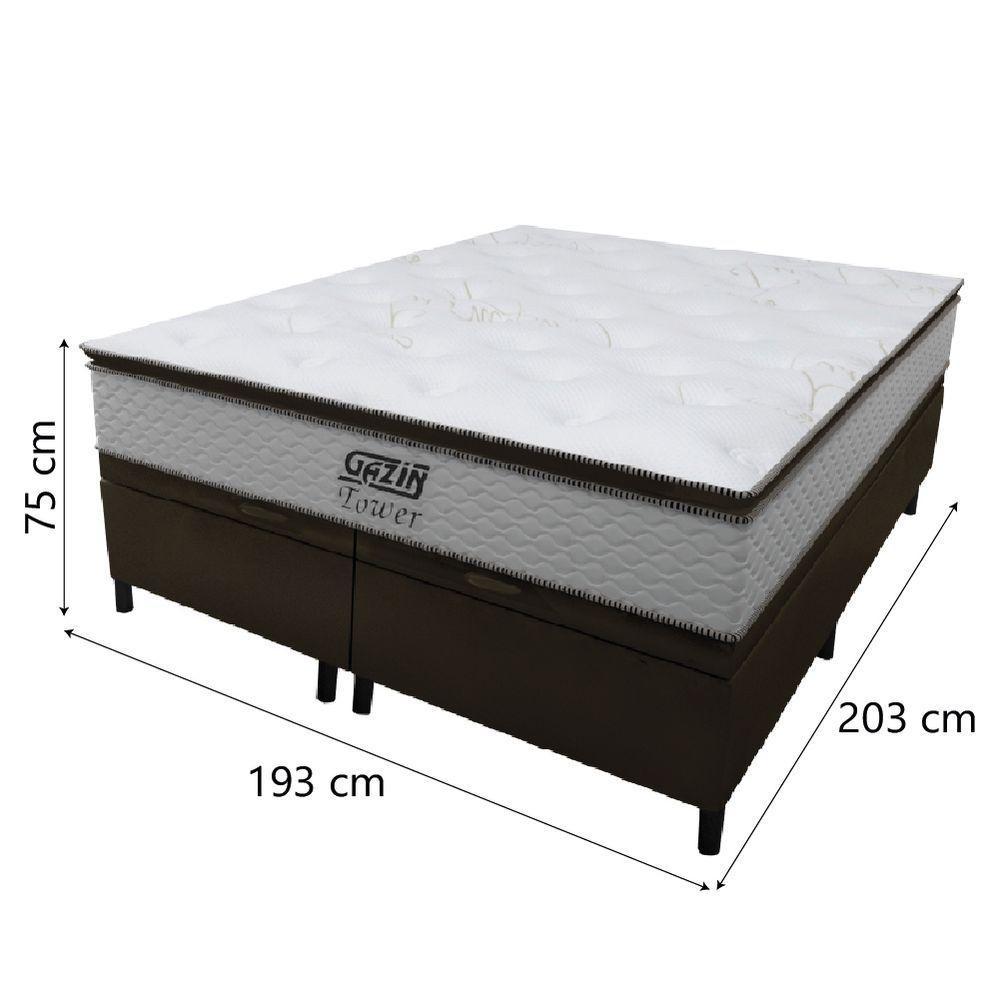 Cama Box Baú King Gazin Colchão Molas Ensacadas Com Pillow Top Tower 193x203x75cm Branco-marrom - 4