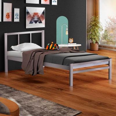 Cama De Aço Solteiro Tubular 0.88 Cinza Jane Shop Jm