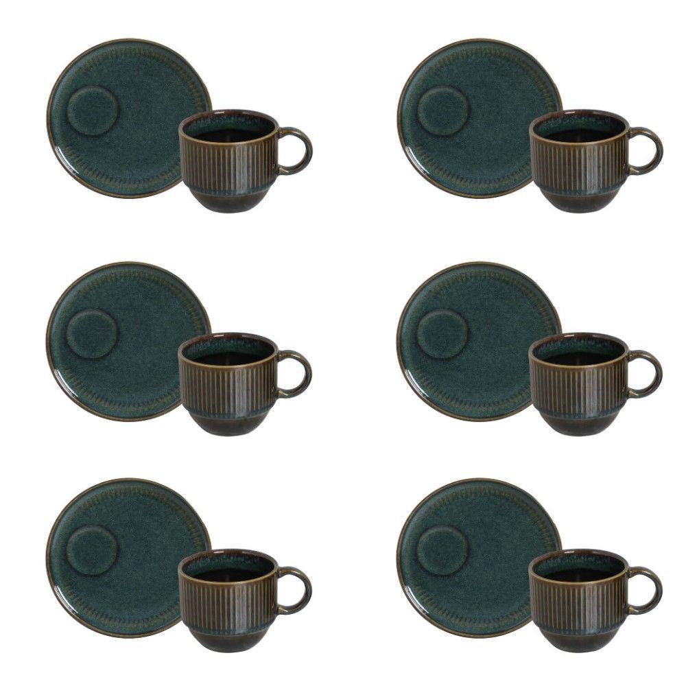 Conjunto De Xícara De Chá Empilhável Com Pires 06 Peças Linhas Oceano Porto Brasil - 1