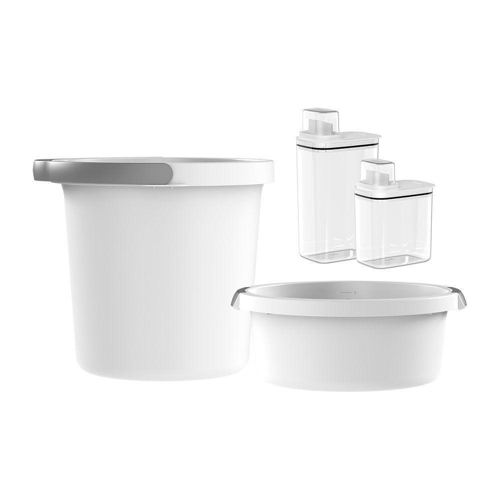 Kit Lavandeira Flow Com 02 Dispenser De Sabão 1,5 E 2,3 L Branco + 01 Balde 8,5 L Branco + 01 Bacia 5 L Branca Ou - 1