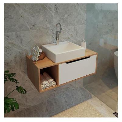 Balcão Gabinete Para Banheiro Suspenso Ambiente Bn3644 Amêndoa Branco - Tecnomobili