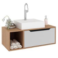 Balcão Gabinete Para Banheiro Suspenso Ambiente Bn3644 Amêndoa Branco - Tecnomobili - 5