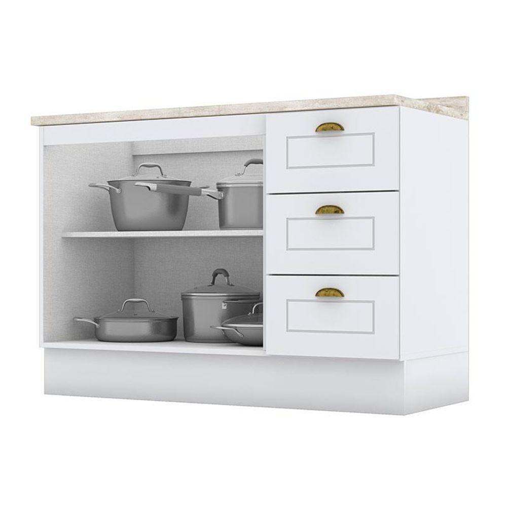Balcão De Cozinha 120 Cm Americana Branco Com Tampo Calcare - Henn - 2