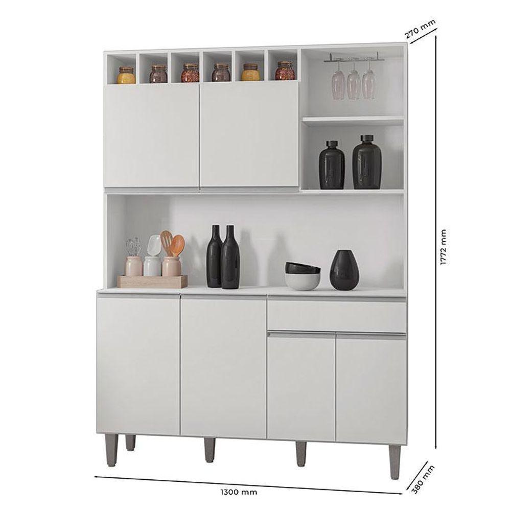 Balcão De Pia Tatiane 120 Cm E Armário Cozinha Kit Alice Ambiente Branco Brilho - Ajl - 2