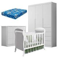 Quarto De Bebê Eloá Com Berço Americano Danny Branco Acetinado E Colchão Da Ortobom - Phoenix Baby - 1