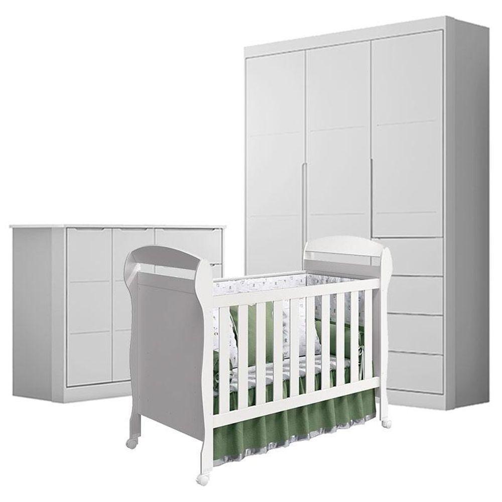 Quarto De Bebê Eloá Com Berço Americano Danny Branco Acetinado - Phoenix Baby - 1