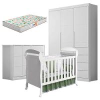 Quarto De Bebê Eloá Com Berço Americano Danny Branco Acetinado E Colchão Da Gazin - Phoenix Baby - 1