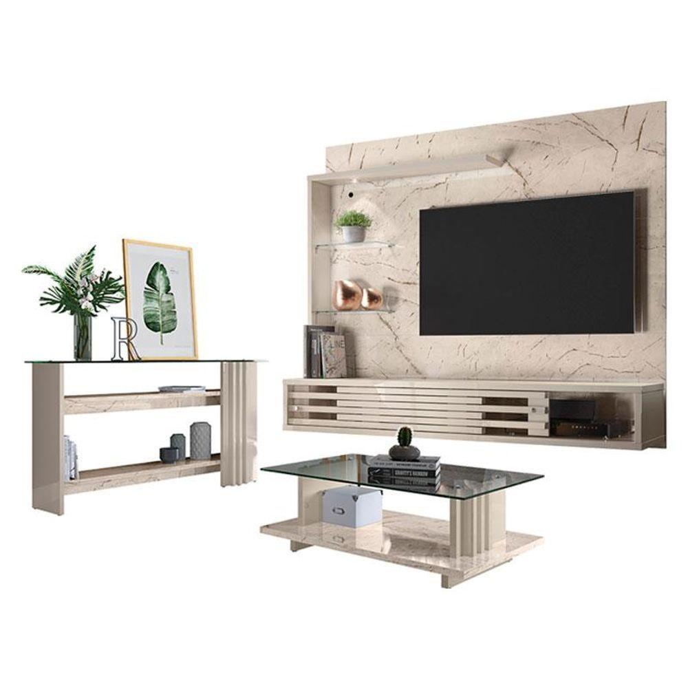 Estante Home Theater Suspenso Com Aparador E Mesa De Centro Frizz Select Calacata Off White - Madetec - 1