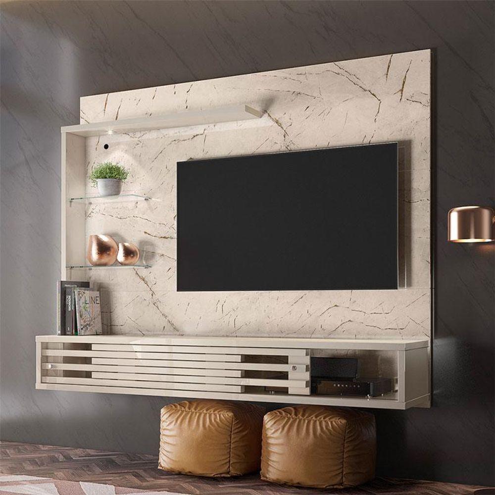 Estante Home Theater Suspenso Com Aparador E Mesa De Centro Frizz Select Calacata Off White - Madetec - 2