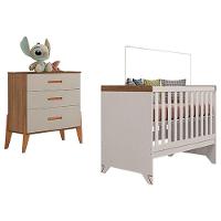 Berço Americano Retro Maya Com Cômoda Gaveteiro Emilly Off White Carvalho - Canaã - 1