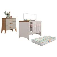 Berço Americano Retro Maya E Cômoda Gaveteiro Emilly Off White Carvalho Com Colchão Gazin - Canaã - 1