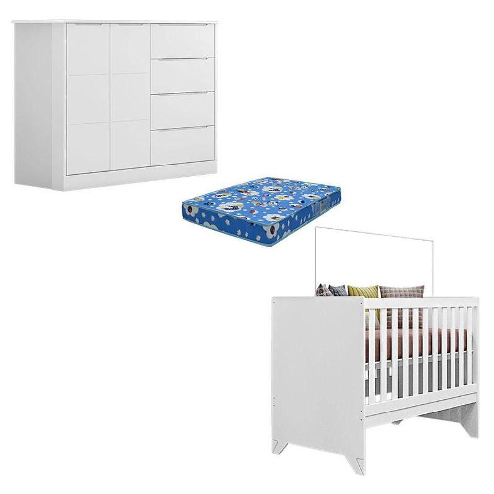 Berço Americano Retro Maya E Cômoda Infantil Eloá Branco Acetinado Com Colchão Ortobom - 1
