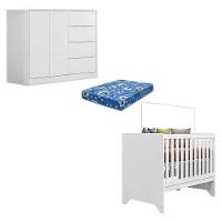 Berço Americano Retro Maya E Cômoda Infantil Eloá Branco Acetinado Com Colchão Ortobom - 1