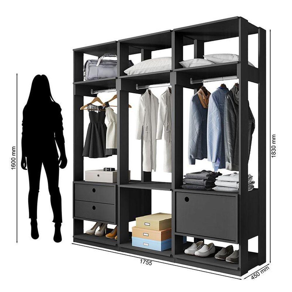Guarda Roupa Modulado Titan 3 Peças Preto - Móveis Leão - 4