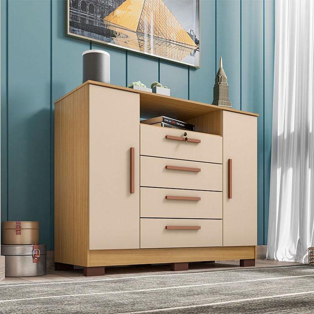 Cômoda Mirassol 4 Gavetas 2 Portas Carvalho Americano Off White - Incorplac - 4