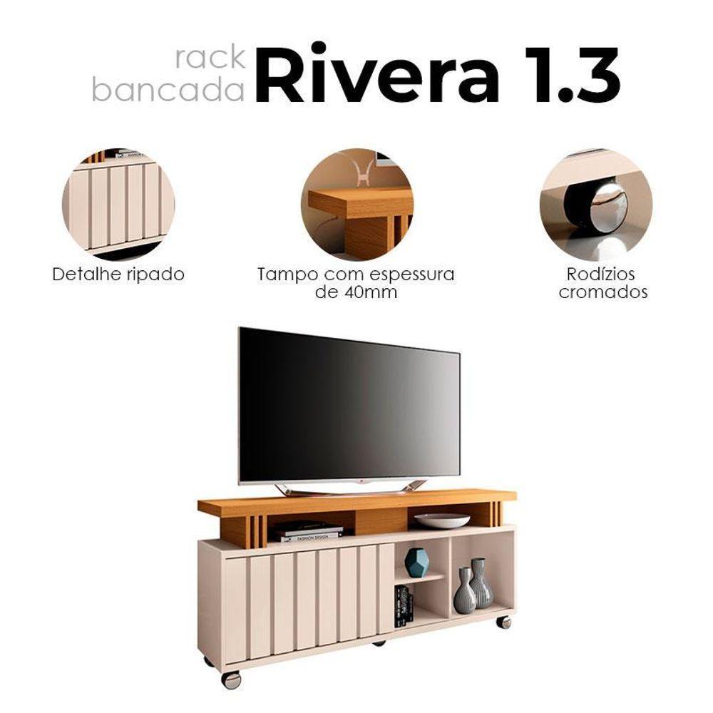 Rack Bancada Para Sala Rivera 1.3 Off White Cinamomo - Hb Móveis - 3