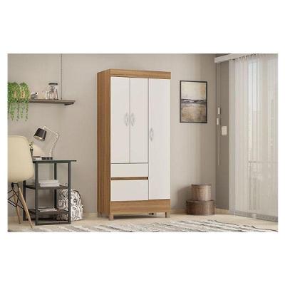 Guarda Roupa Solteiro Wind 3 Portas 2 Gavetas Amêndola Off White MDP Demóbile