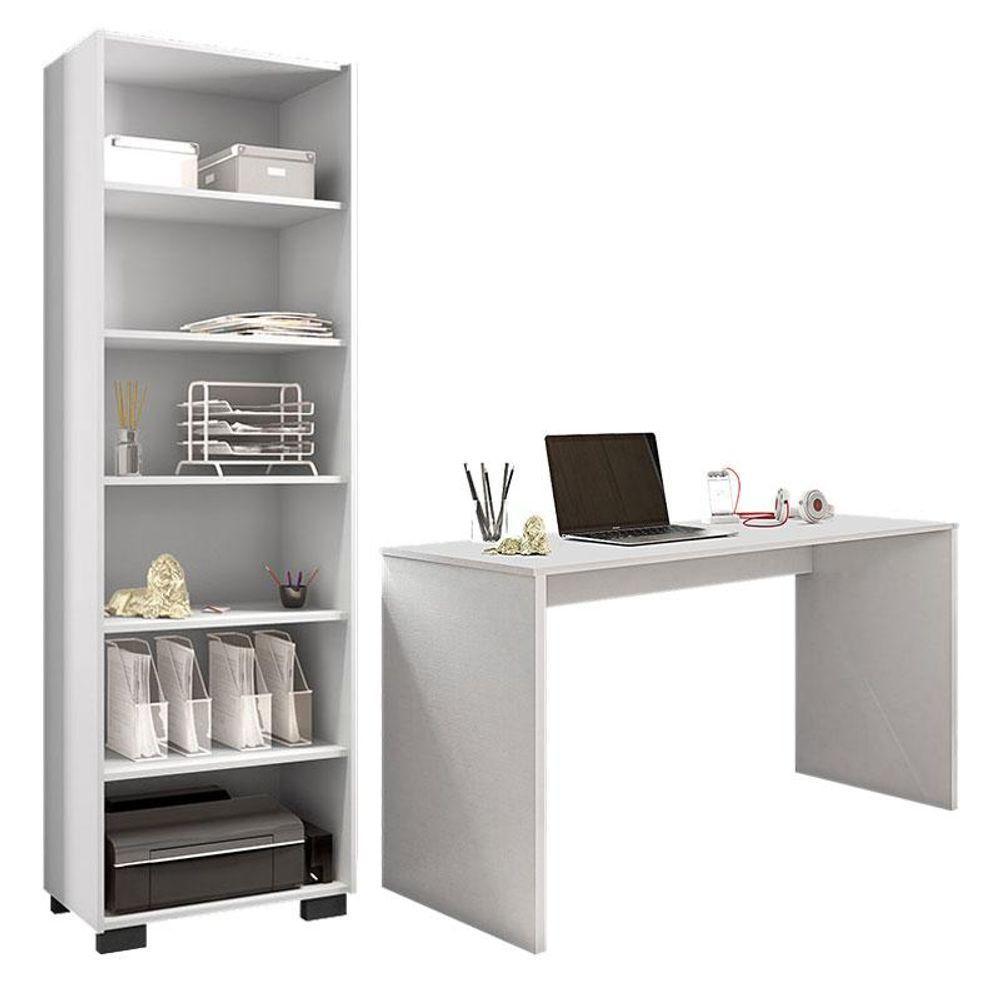 Mesa Para Computador Gávea E Livreiro Office Branco Trama - Móveis Leão - 1