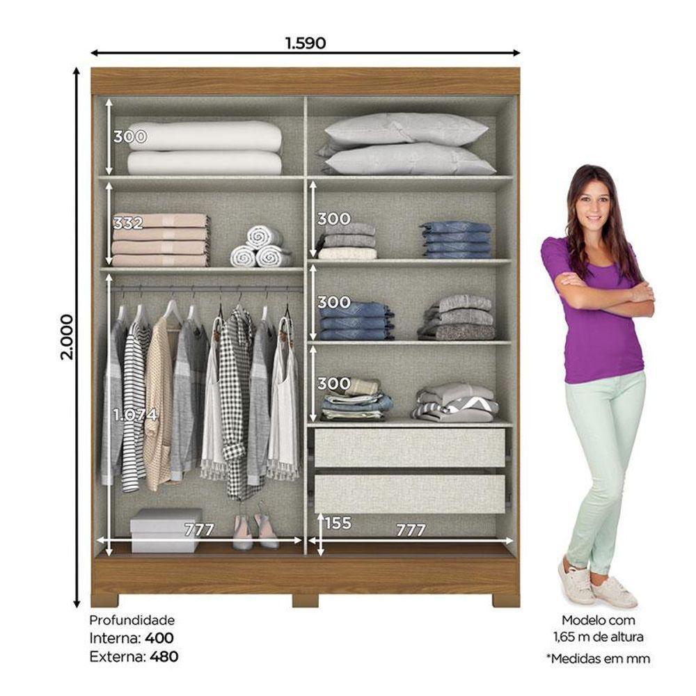 Guarda Roupa Solteiro B353 Nature Off White Cinza Flex - Briz Móveis - 3