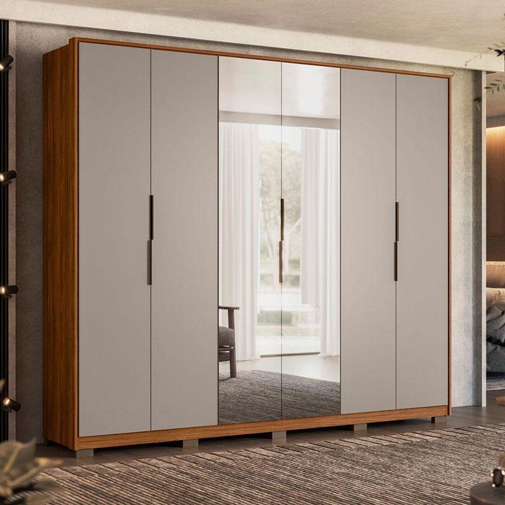 Guarda Roupa Casal Atrice 6 Portas Nogueira Nude Prime Tx Com Espelho E Pés Demóbile - Demartêz - 2